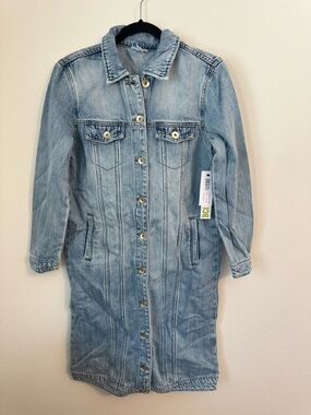 TRIBAL Light Wash Long Denim Jacket Size Small NWT